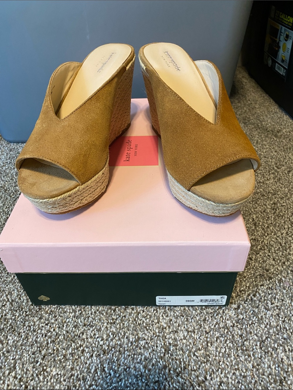 kate spade Camel Suede Espadrille Wedge Mules